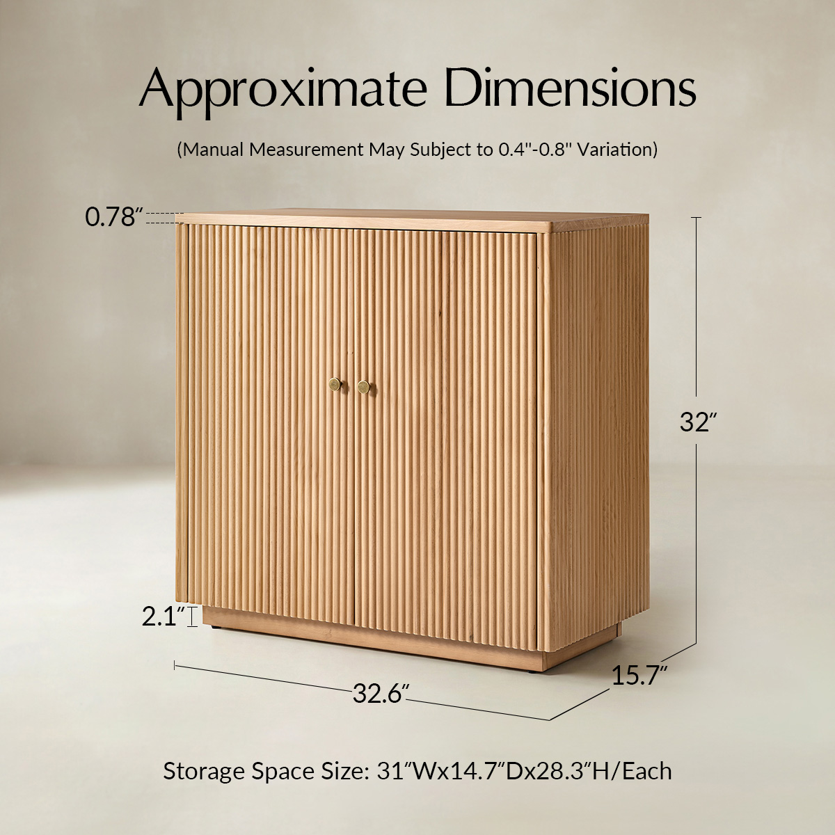 Modern Fluted Solid Wood 32" Tall 2 Door Accent Cabinet with Cable Management & Adjustable Shelf