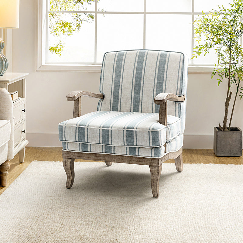 Randolph Romantic Upholstered Stripes Armchair with Solid Wood Armrests - HULALA HOME