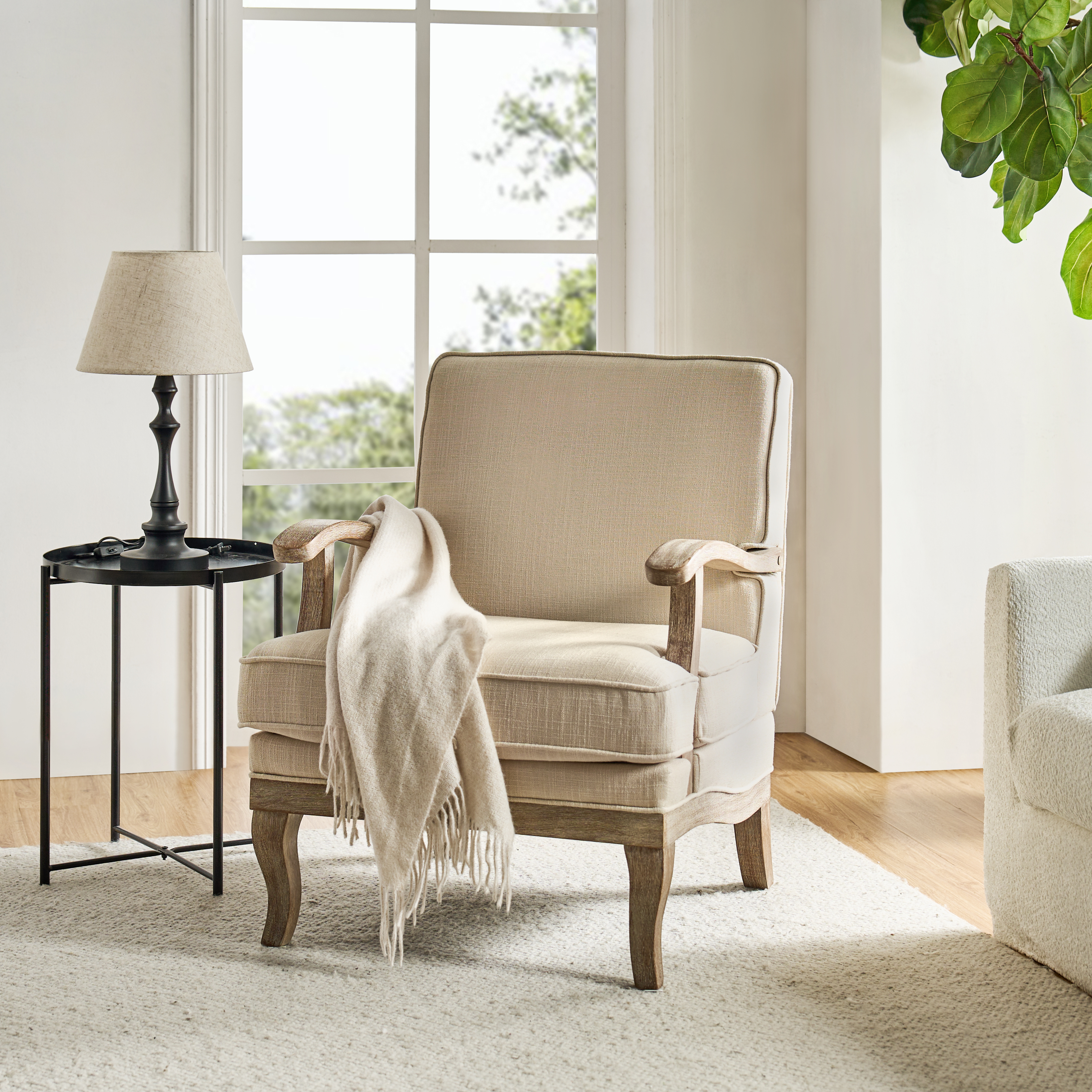Randolph Farmhouse Upholstered Accent Chair with Wooden Legs(Optional Types)