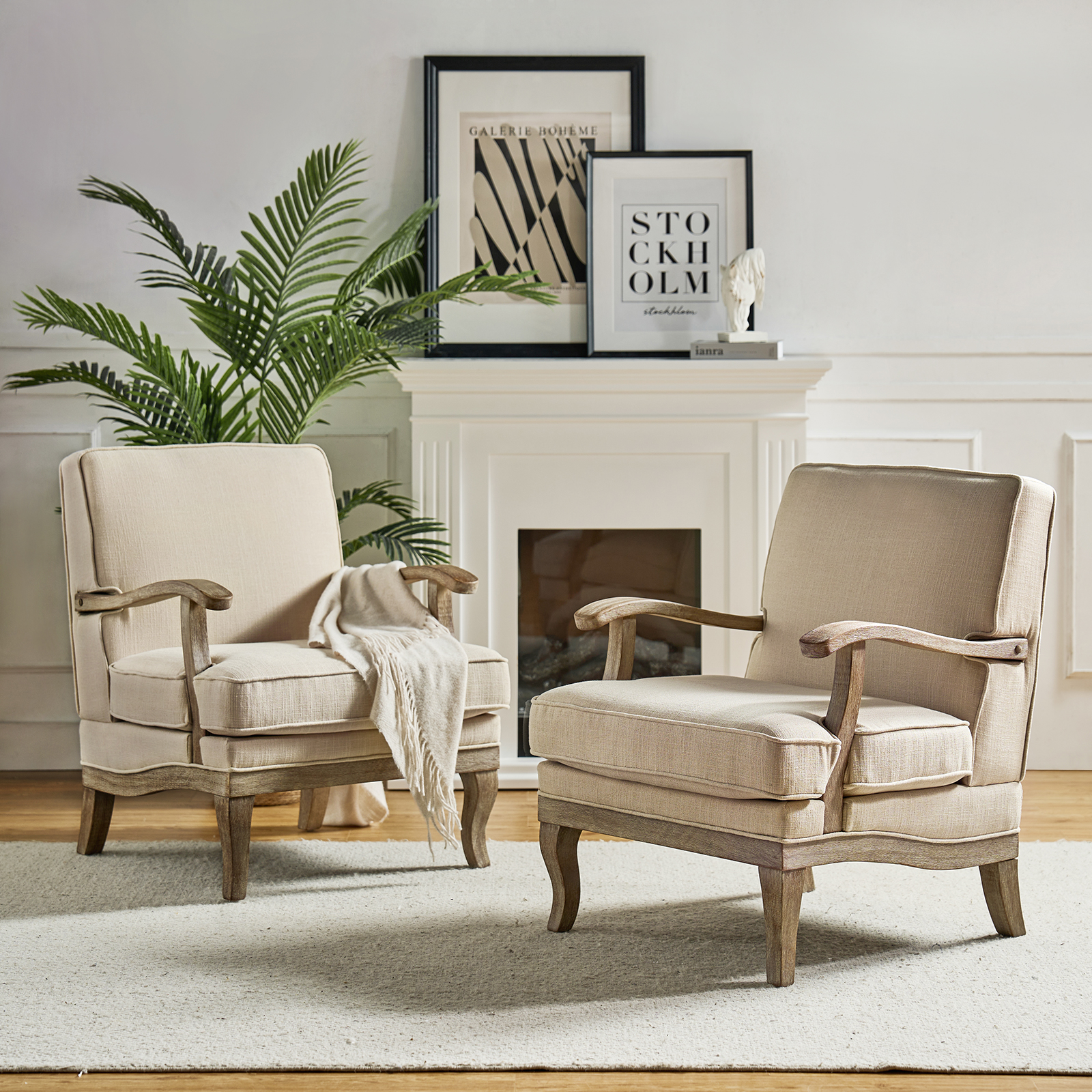 Randolph Farmhouse Upholstered Accent Chair with Wooden Legs(Optional Types)