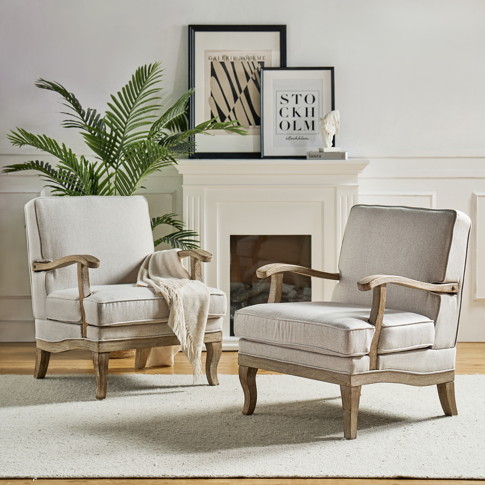 Randolph Farmhouse Upholstered Accent Chair with Wooden Legs(Optional Types)