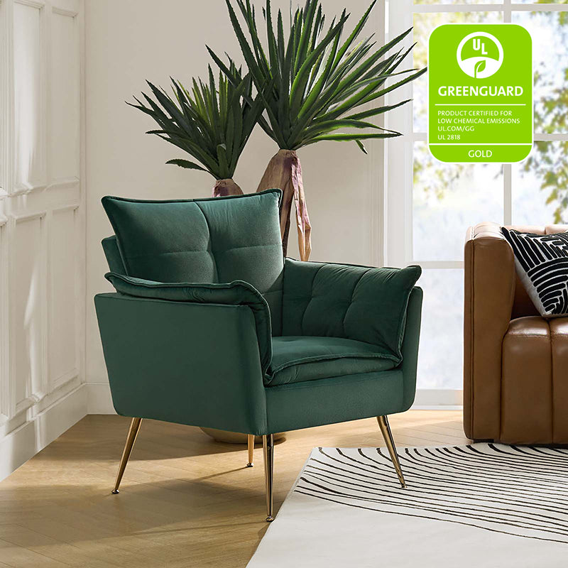 Jaxon Modern Velvet Accent Armchair with Gold Metal Legs