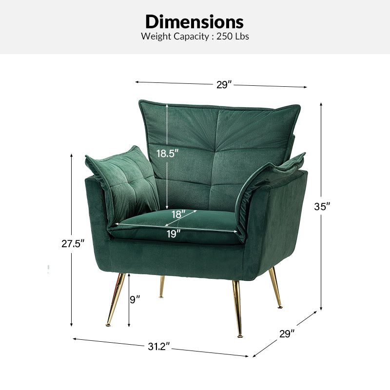 Jaxon Modern Velvet Accent Armchair with Gold Metal Legs