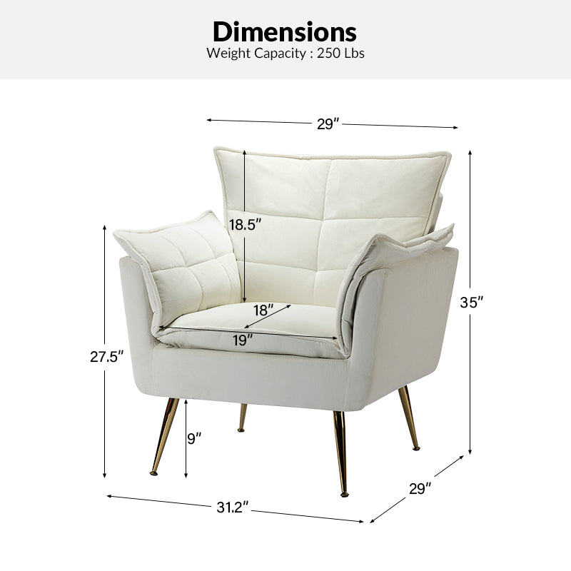 Jaxon Modern Velvet Accent Armchair with Gold Metal Legs