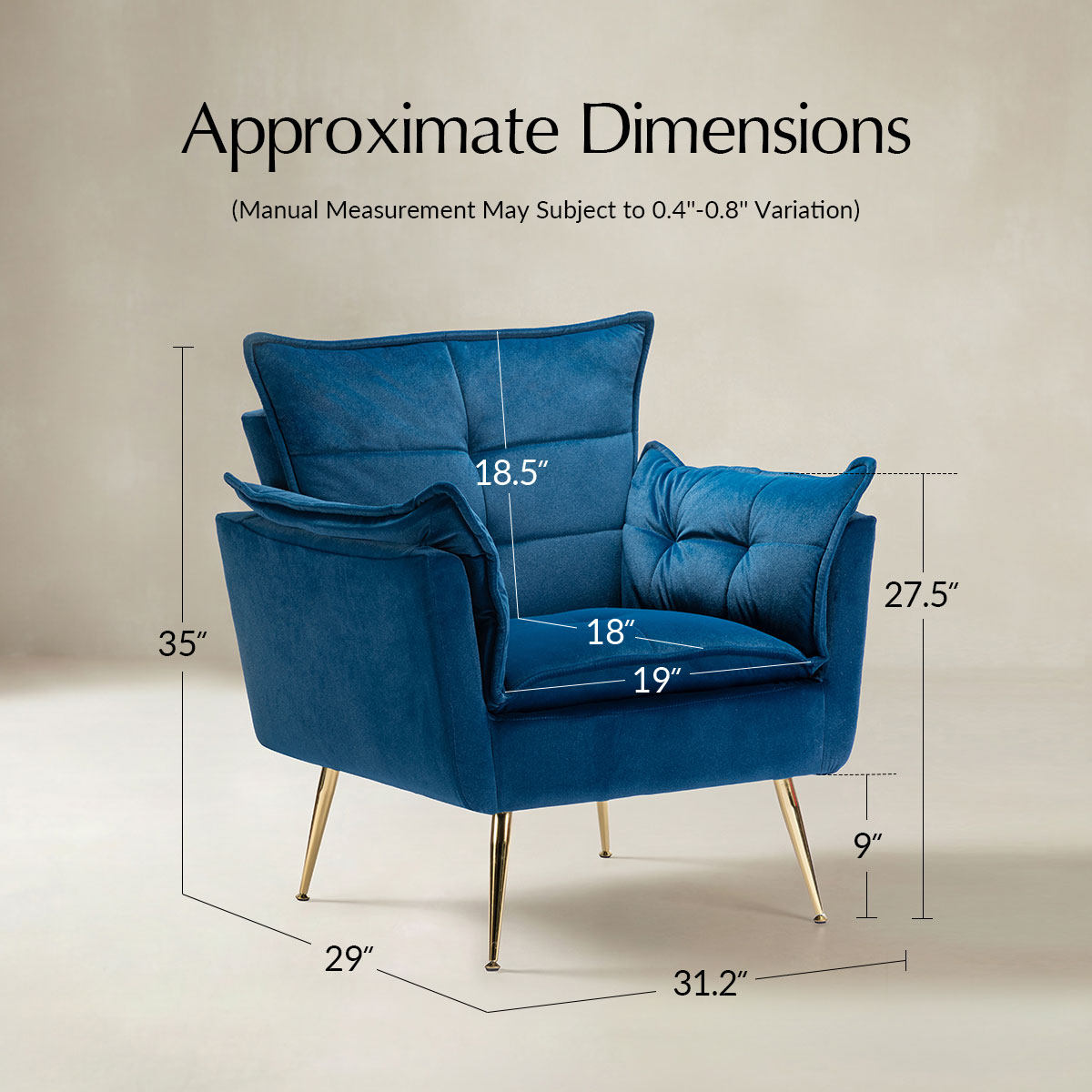 Jaxon Modern Velvet Accent Armchair with Gold Metal Legs - HULALA HOME