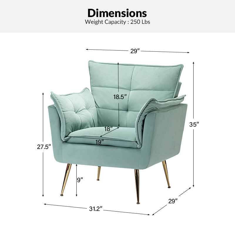 Jaxon Modern Velvet Accent Armchair with Gold Metal Legs