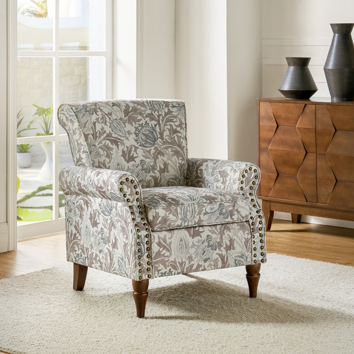 Artemisa Modern Floral Pattern Upholstered Armchair