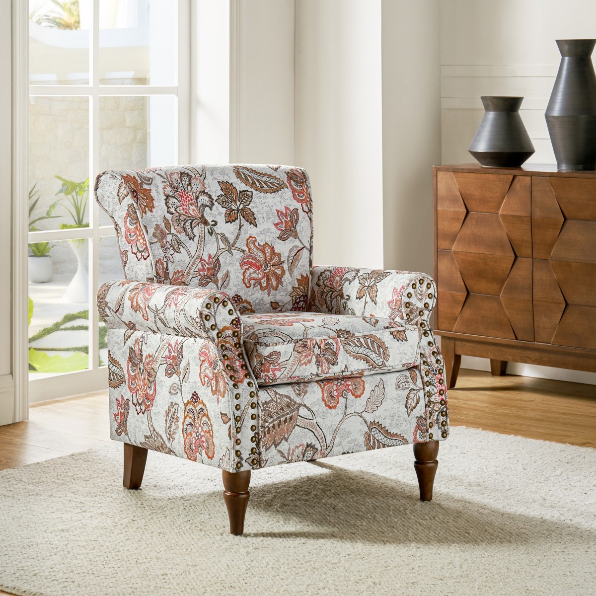 Artemisa Modern Floral Pattern Upholstered Armchair