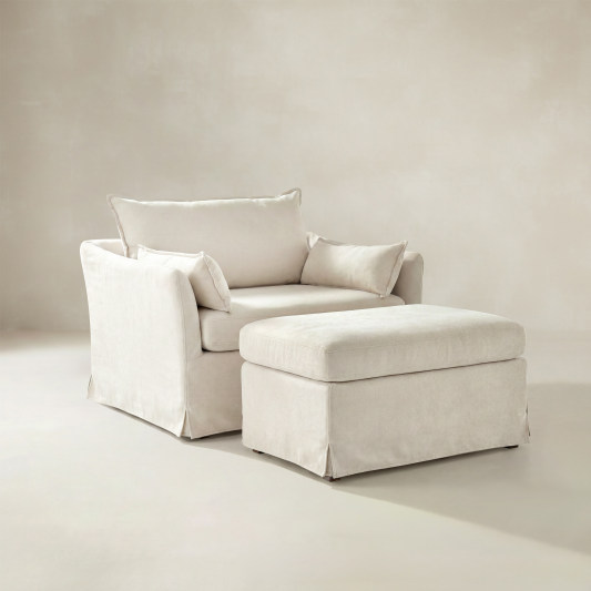 Miles Slipcovered Armchair with Large Ottoman