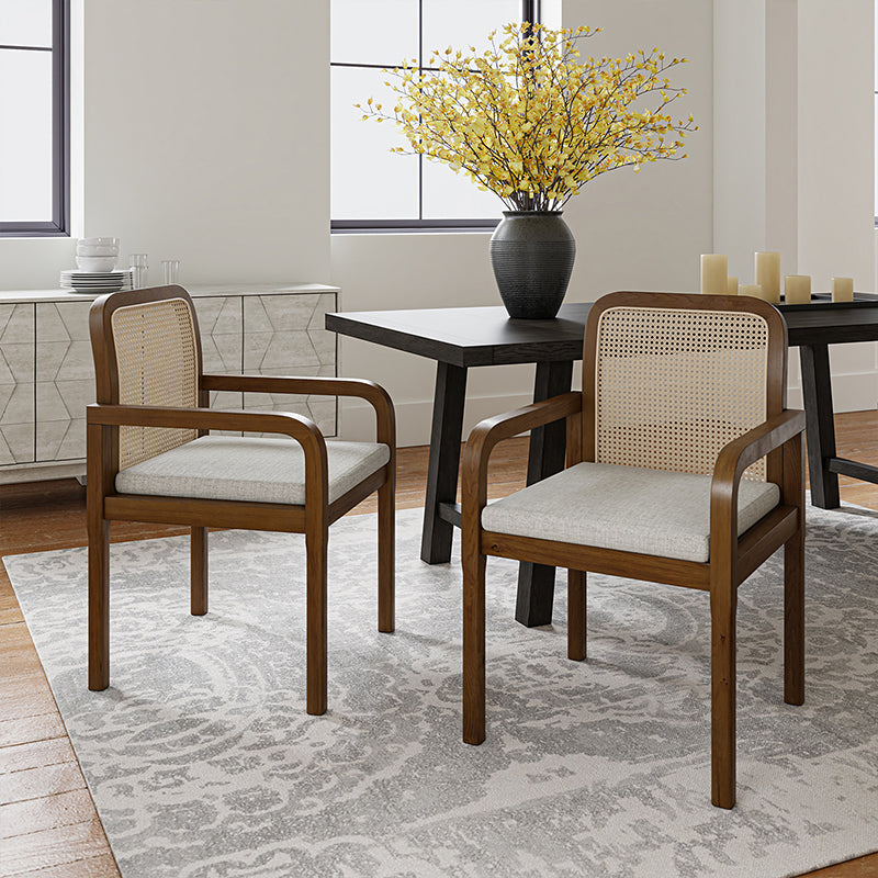 Kevin Mid Century Modern Ratten Dining Accent Chair Set of 2