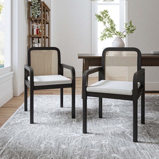 Kevin Mid Century Modern Ratten Dining Accent Chair Set of 2