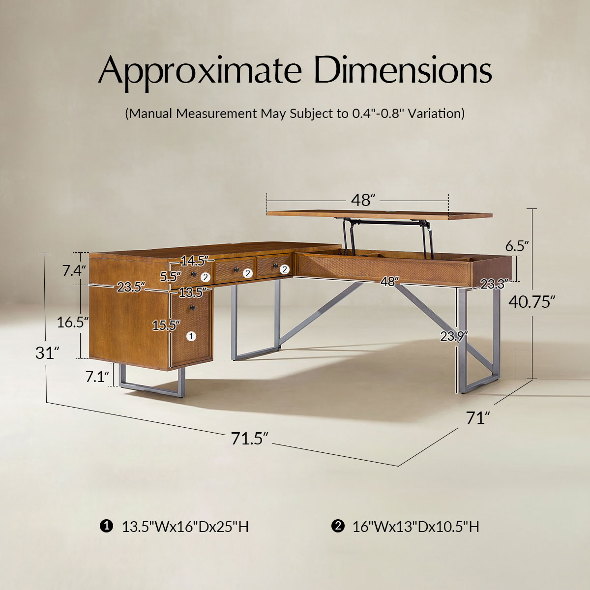 Bertrame L Shape Lift Top Office Desk