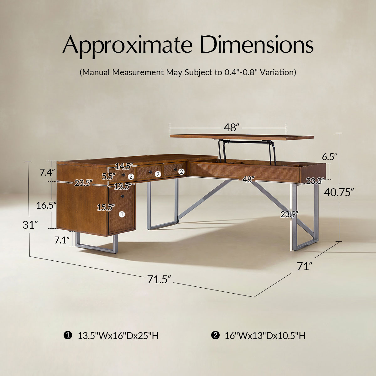 Bertrame L Shape Lift Top Office Desk