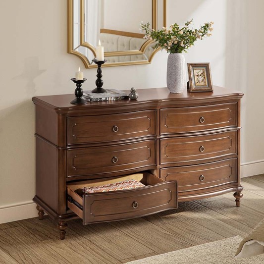 Bernhard Classic Wooden Dresser with Bowed Front &amp; Antique Bronze Pulls