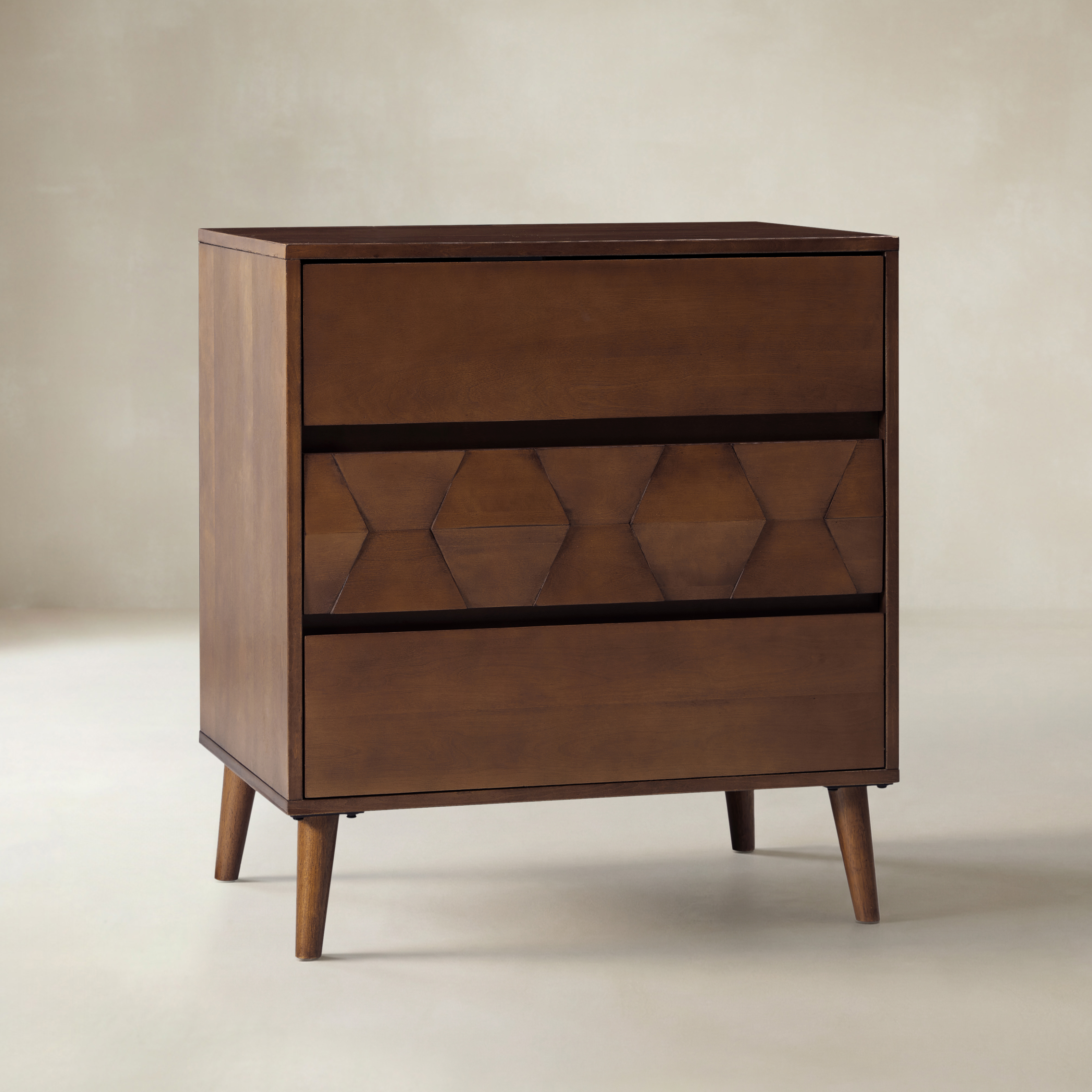 Haidee Mid-Century Modern 3-Drawer Dresser with Built-in Charging Station & Flared Legs