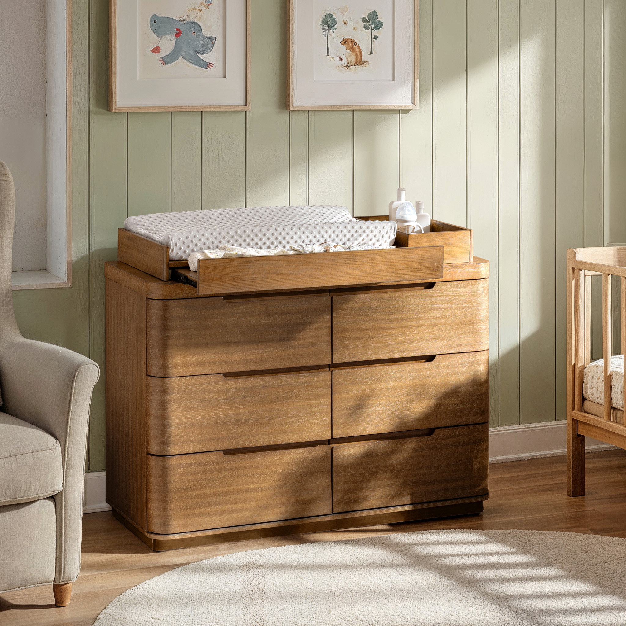Modern 6-Drawer Nursery Dresser - Wide Wooden Storage Cabinet for Bedroom & Living Room