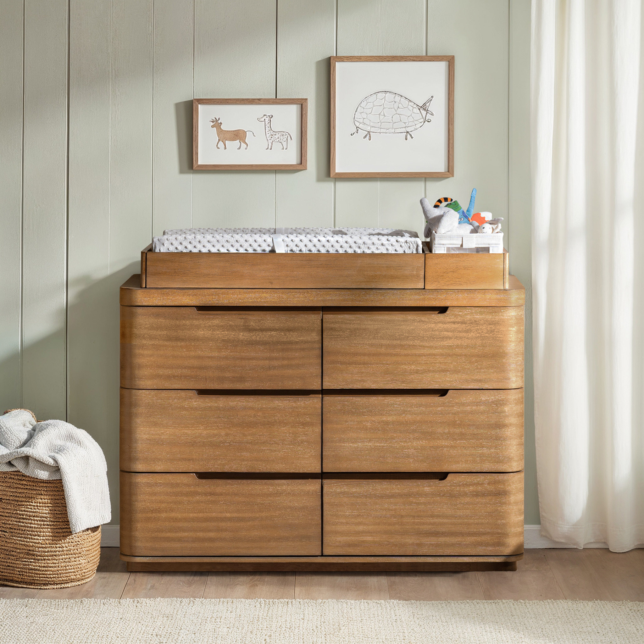 Modern 6-Drawer Nursery Dresser - Wide Wooden Storage Cabinet for Bedroom & Living Room