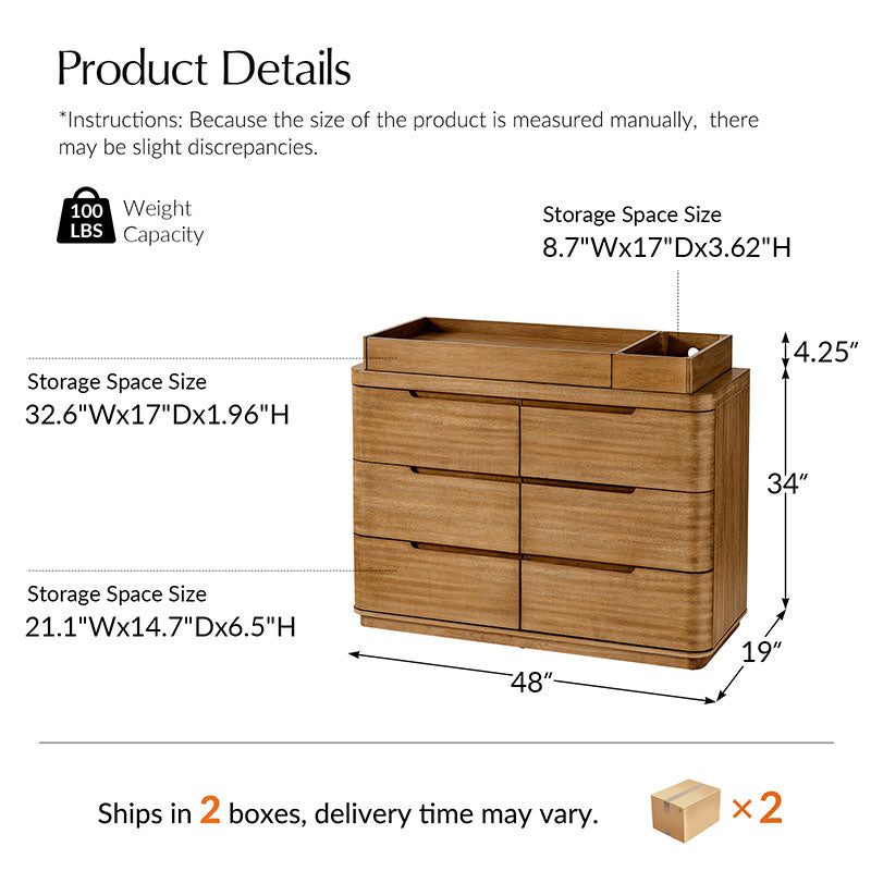 Modern 6-Drawer Nursery Dresser - Wide Wooden Storage Cabinet for Bedroom & Living Room