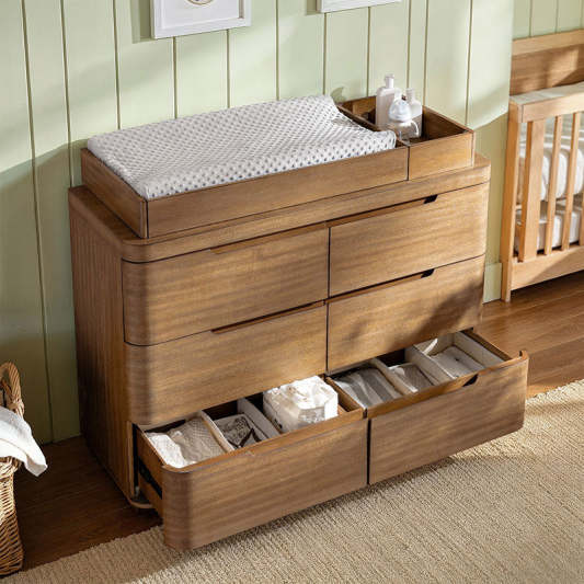 Modern 6-Drawer Nursery Dresser - Wide Wooden Storage Cabinet for Bedroom &amp; Living Room