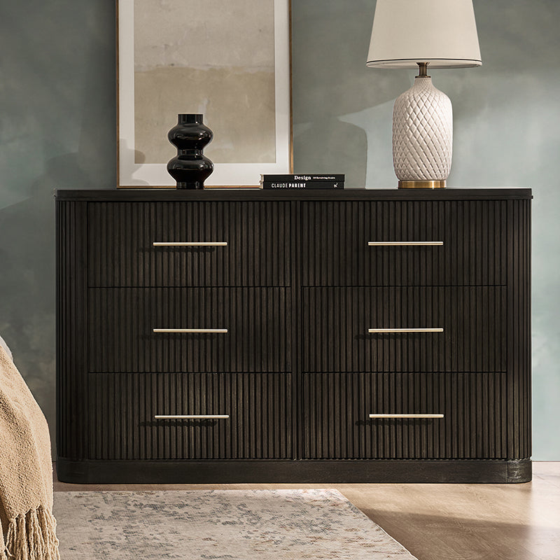 Verral Modern Solid Wood Fluted Dresser with 6 Drawers & Oak Texture