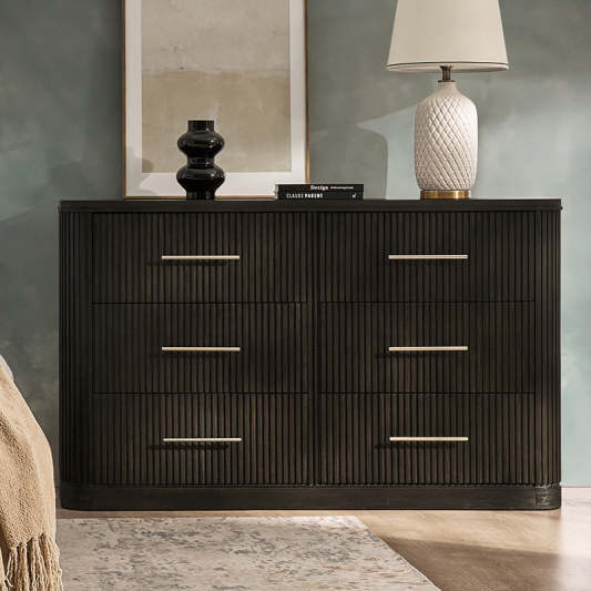 Verral Modern Solid Wood Fluted Dresser with 6 Drawers &amp; Oak Texture