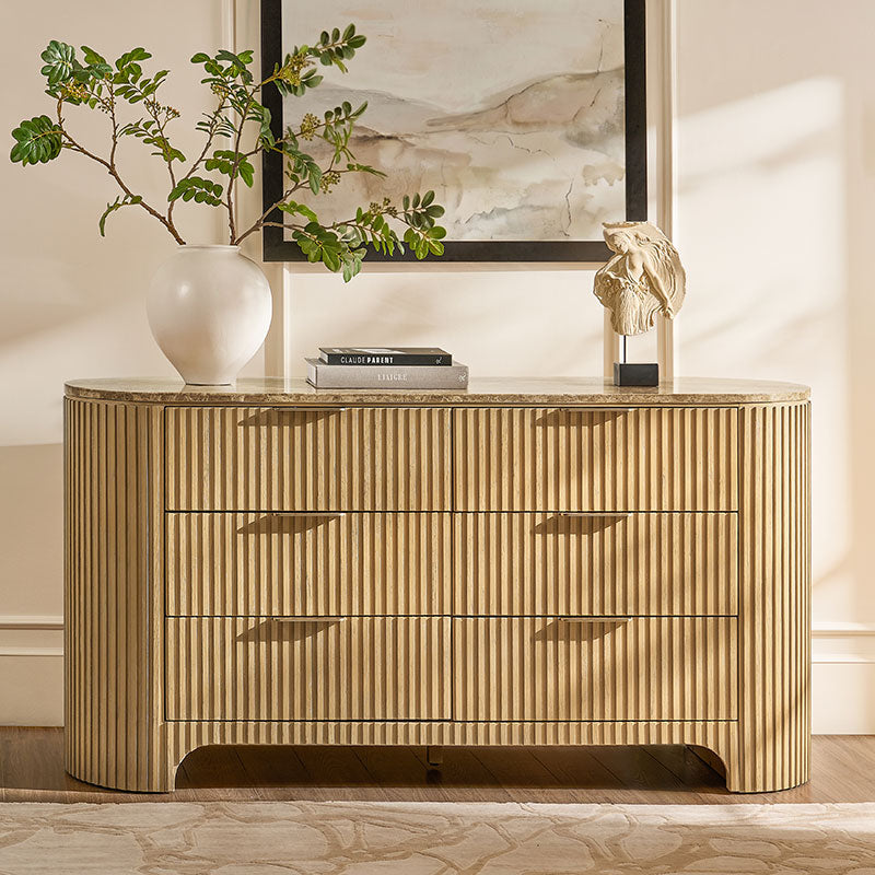 Arcua Modern Fluted Marble  6-Drawers Top Dresser - HULALA HOME