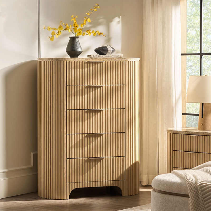 Arcua Modern Fluted Marble 5-Drawer Top Chest - HULALA HOME