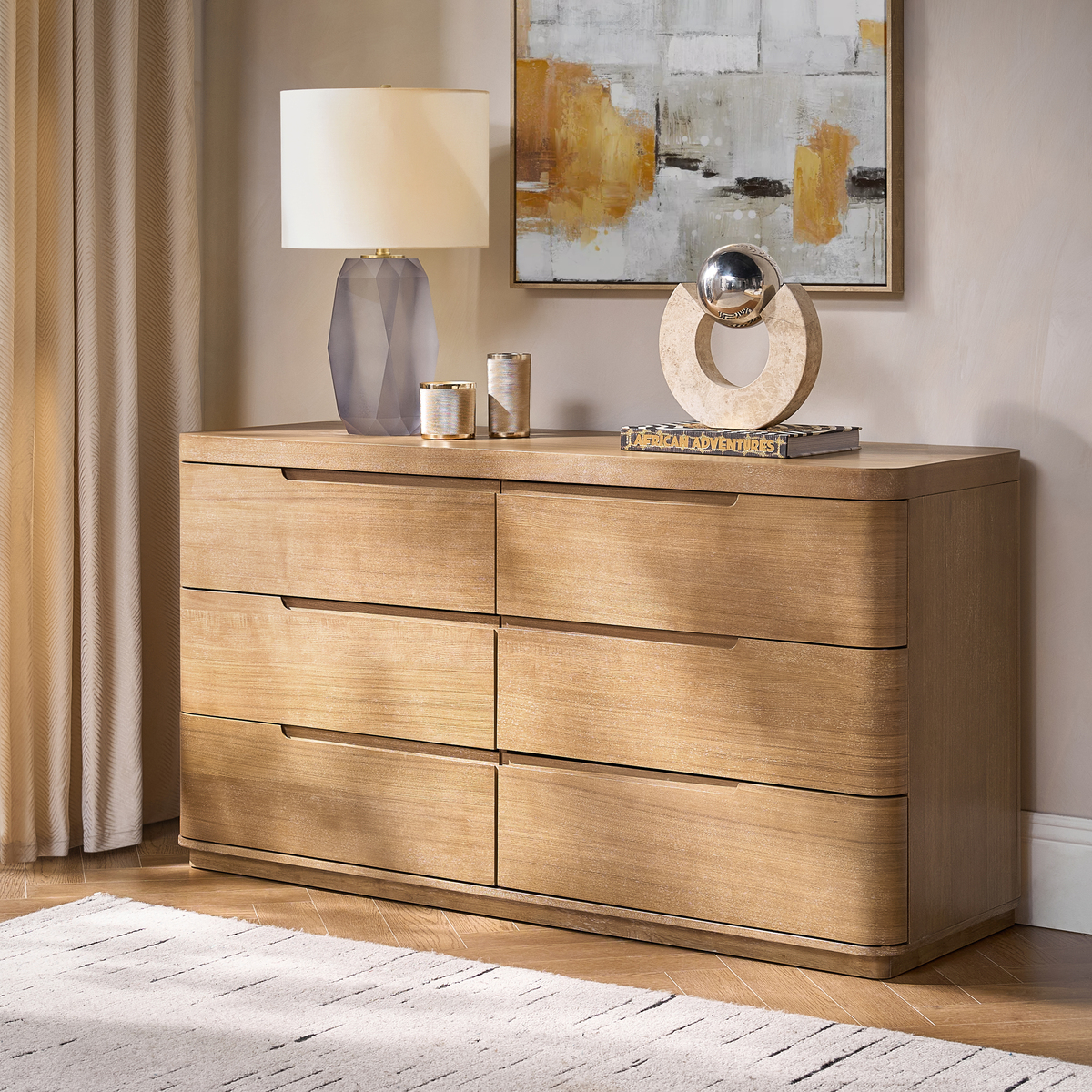 Ravona Modern Rubber Wood 6-Drawer Dresser