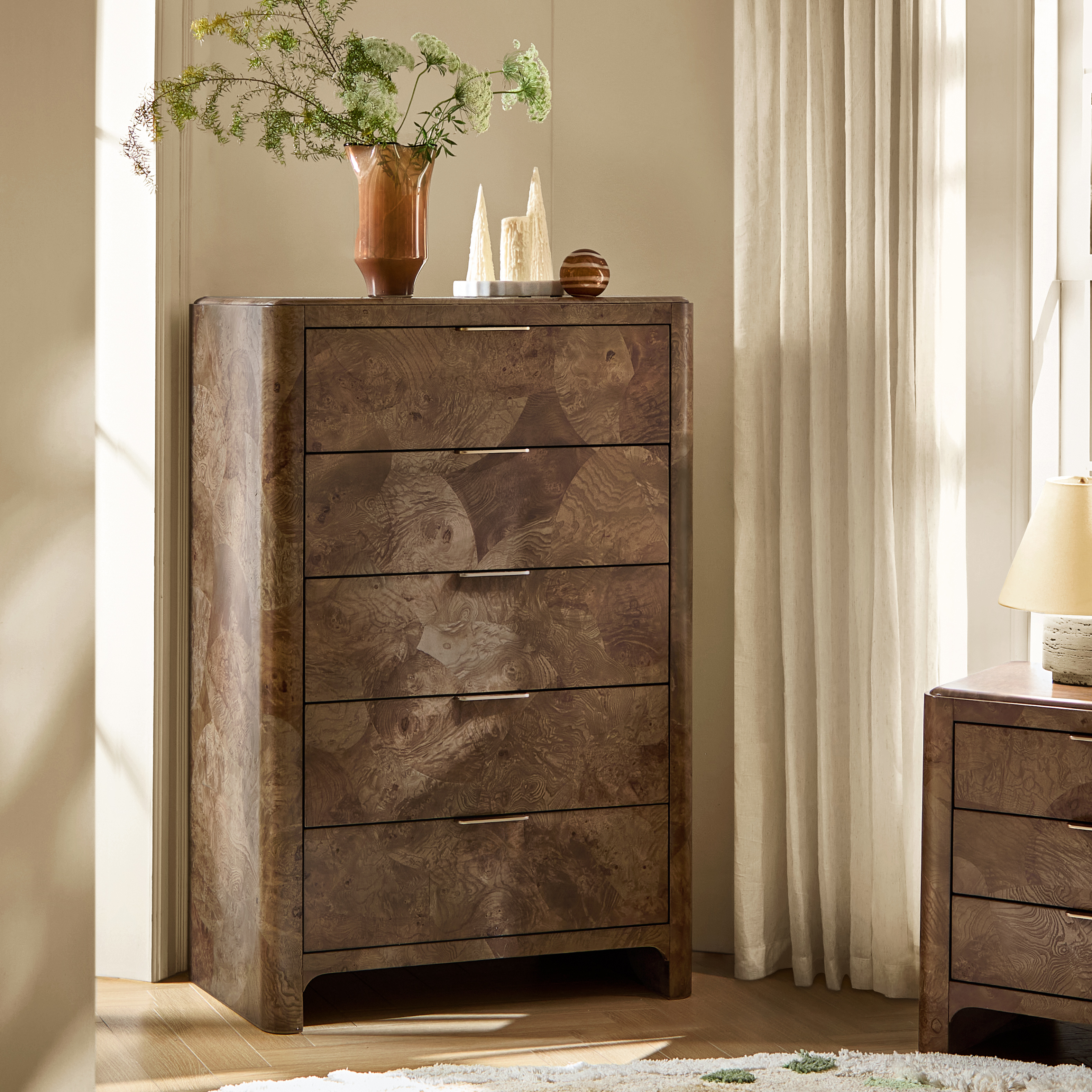 Virel Modern Marquetry 5-Drawer Chest
