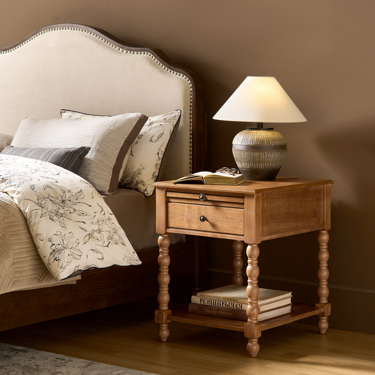 Ira 26" Tall Farmhouse Solid Wood End Table with Built-in Charging Outlets(Optional Types)