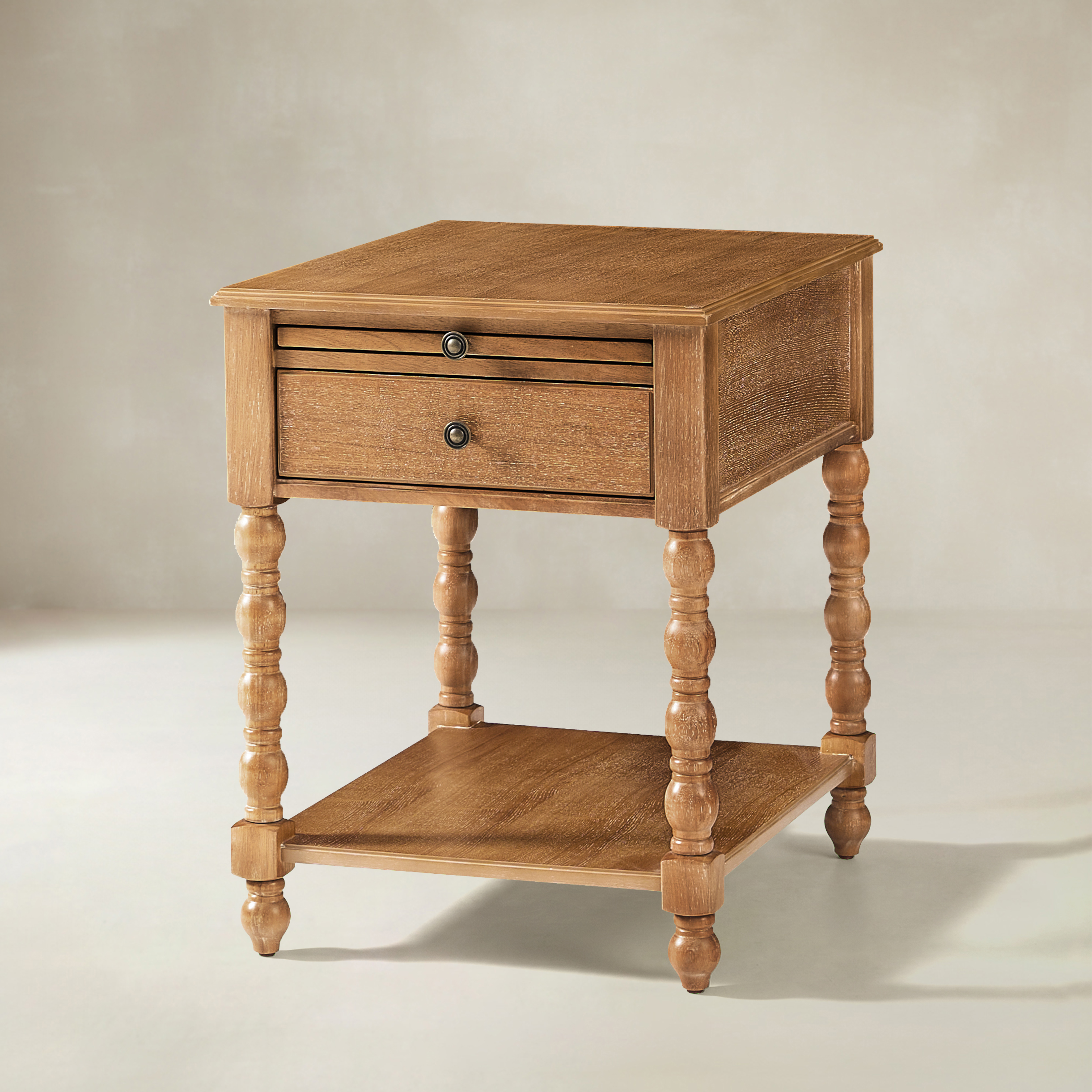 Ira 26" Tall Farmhouse Solid Wood End Table with Built-in Charging Outlets(Optional Types)