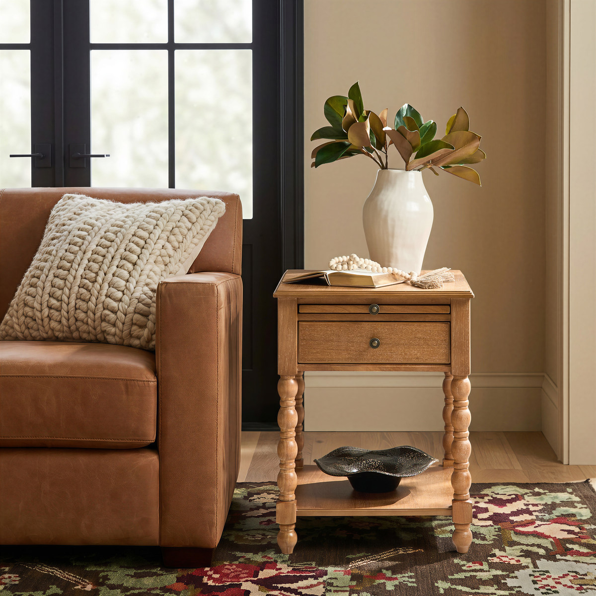 Ira 26" Tall Farmhouse Solid Wood End Table with Built-in Charging Outlets(Optional Types)