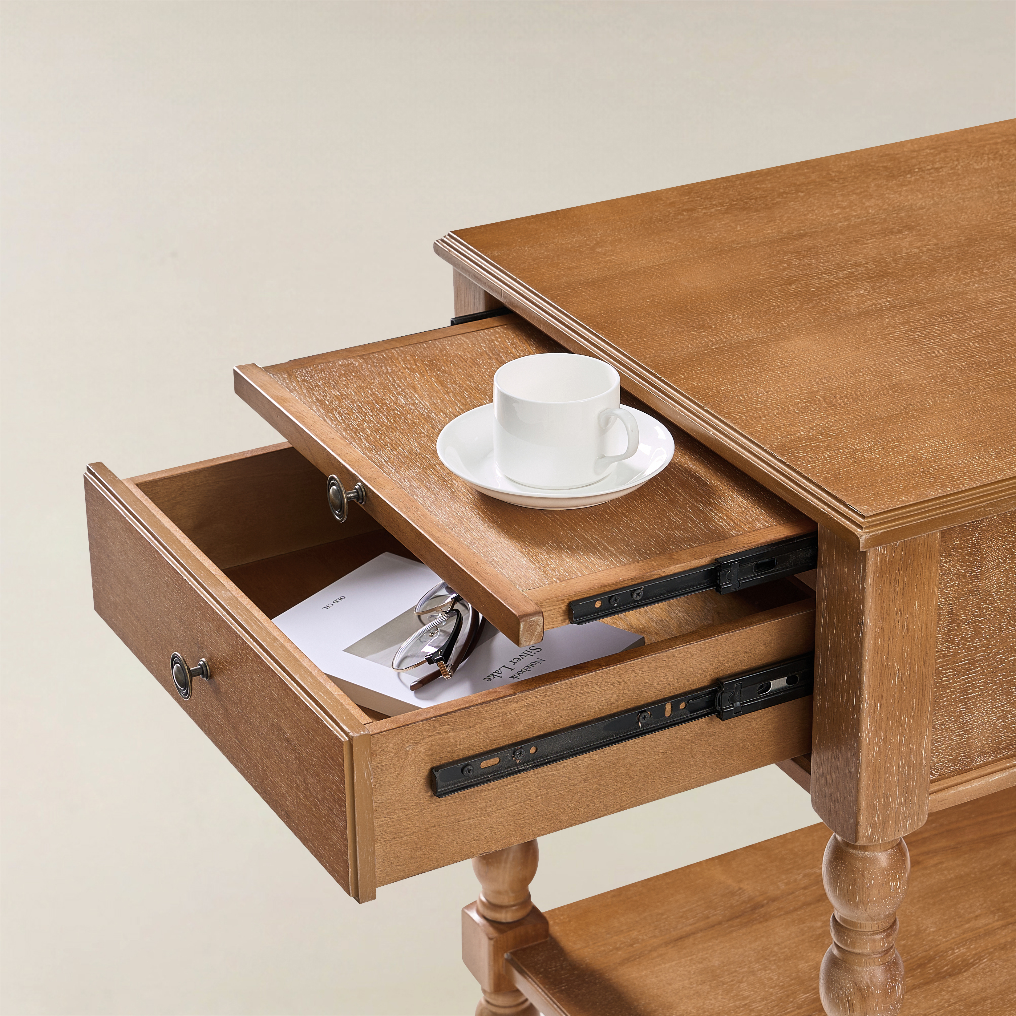 Ira 26" Tall Farmhouse Solid Wood End Table with Built-in Charging Outlets(Optional Types)
