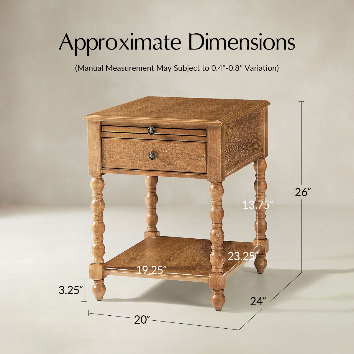 Ira 26" Tall Farmhouse Solid Wood End Table with Built-in Charging Outlets(Optional Types)