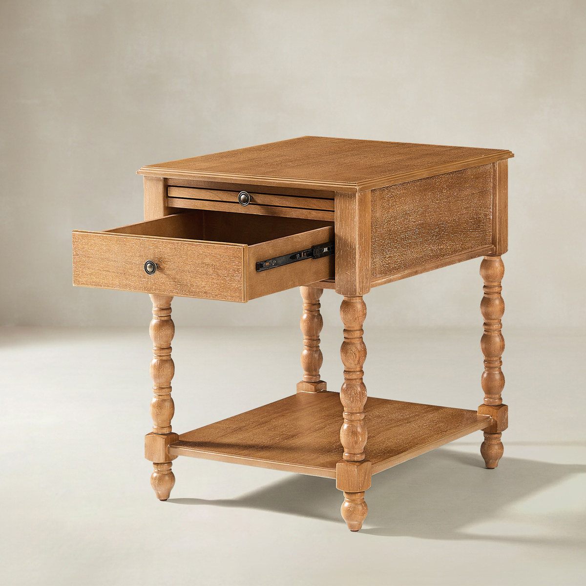 Ira 26" Tall Farmhouse Solid Wood End Table with Built-in Charging Outlets(Optional Types)