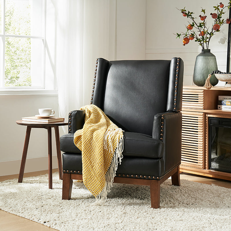 Genuine Leather Mid-Century Modern Accent Chair
