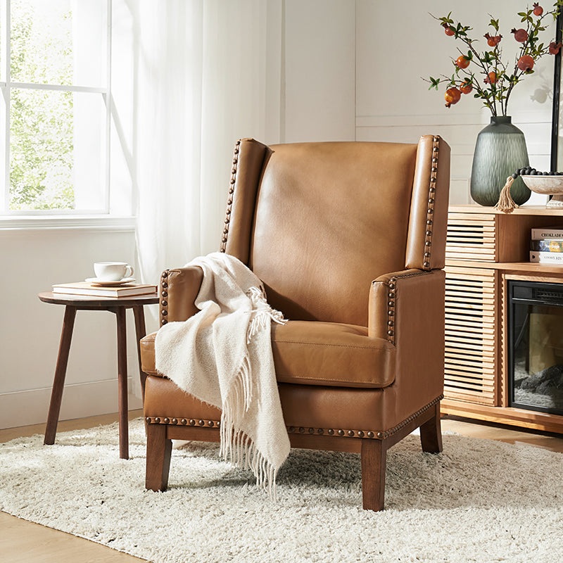 Genuine Leather Mid-Century Modern Accent Chair