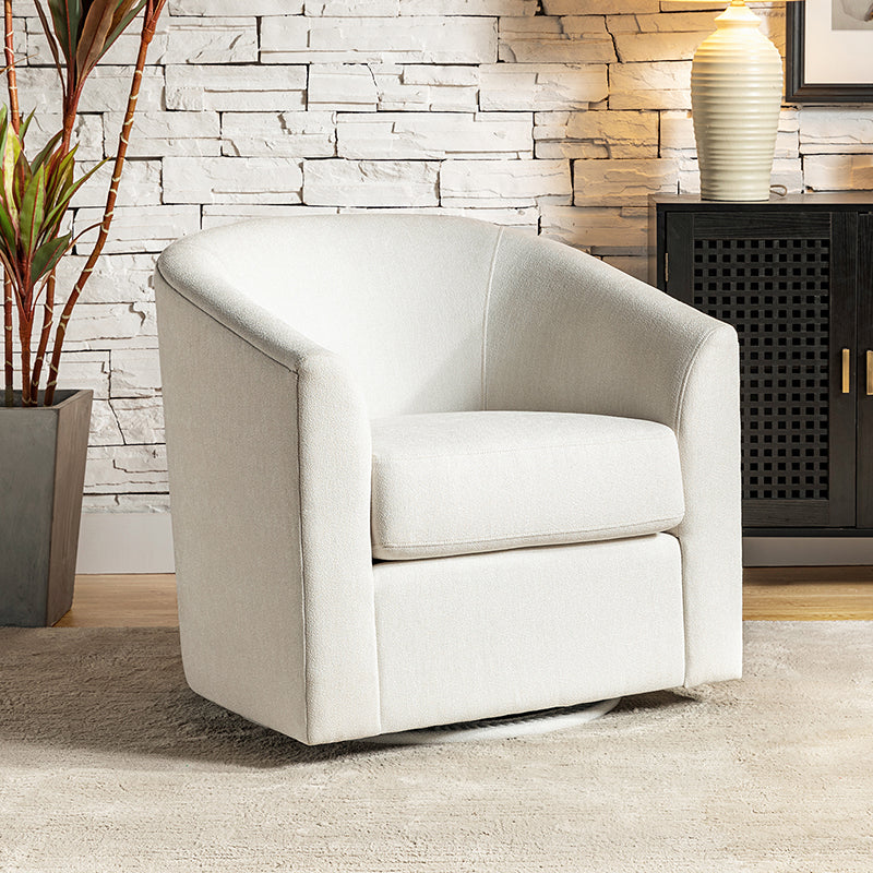 Pablo Modern Swivel Barrel Chair with Upholstered Fabric & Metal Base - HULALA HOME