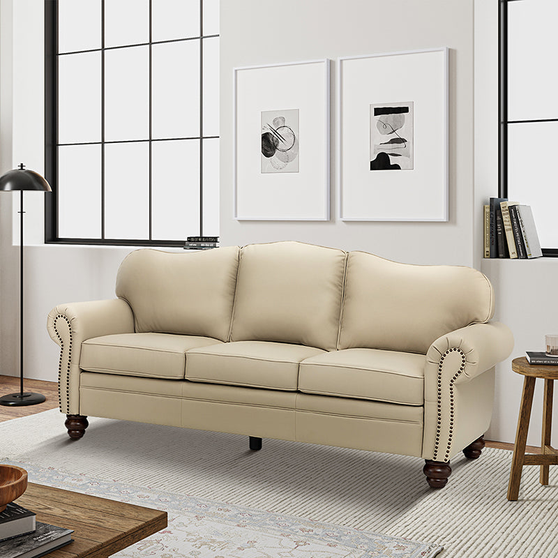 Flavio 81″ Genuine Leather Sofa – Vintage Glam Mid-Century Design