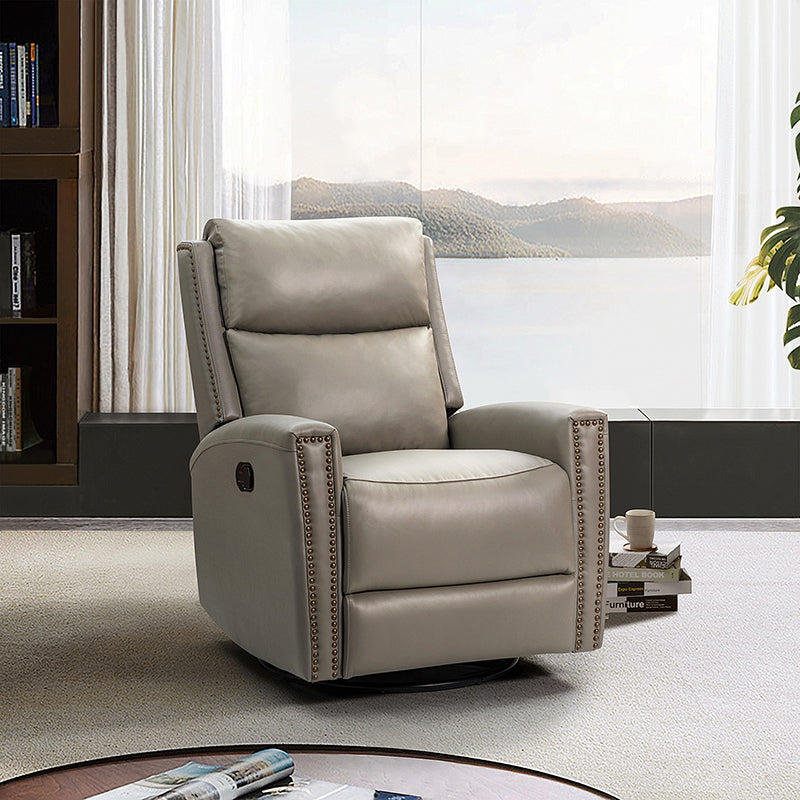Aniceta 30.31" Wide Genuine Leather Swivel Rocker Glider Recliner - HULALA HOME