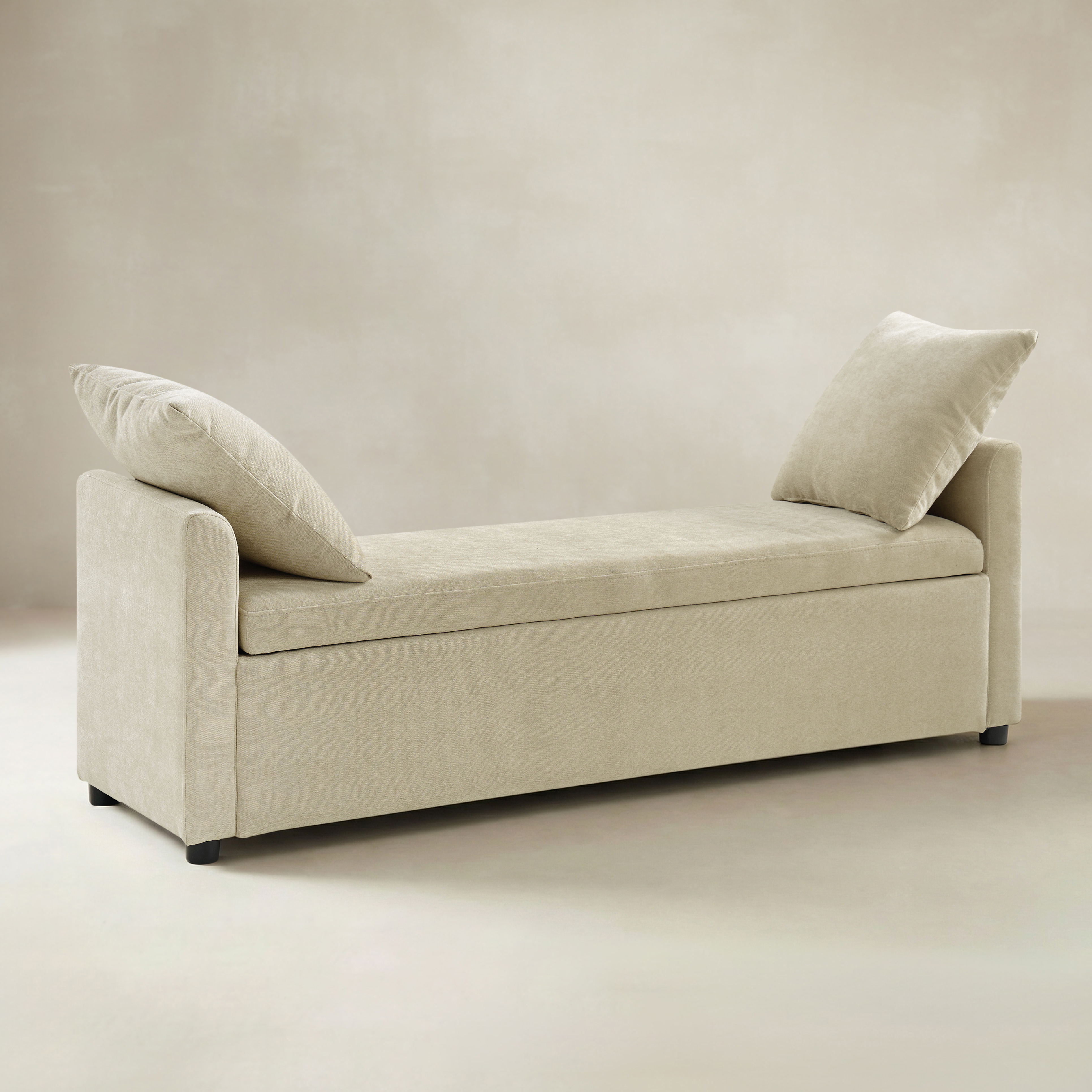 Benito 59.4" Wide End of Bed Storage Couch Bench with Two Throw Pillows