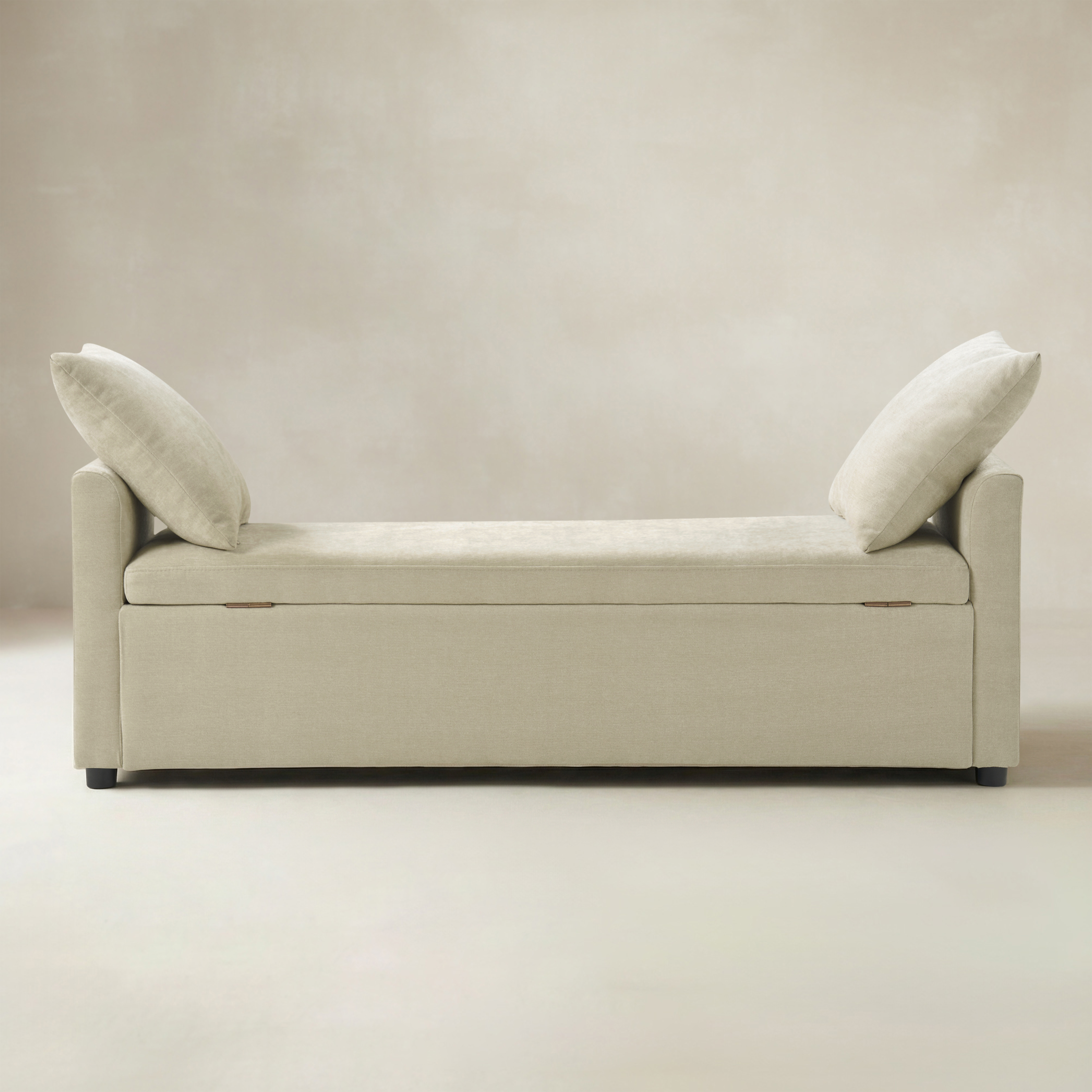 Benito 59.4" Wide End of Bed Storage Couch Bench with Two Throw Pillows