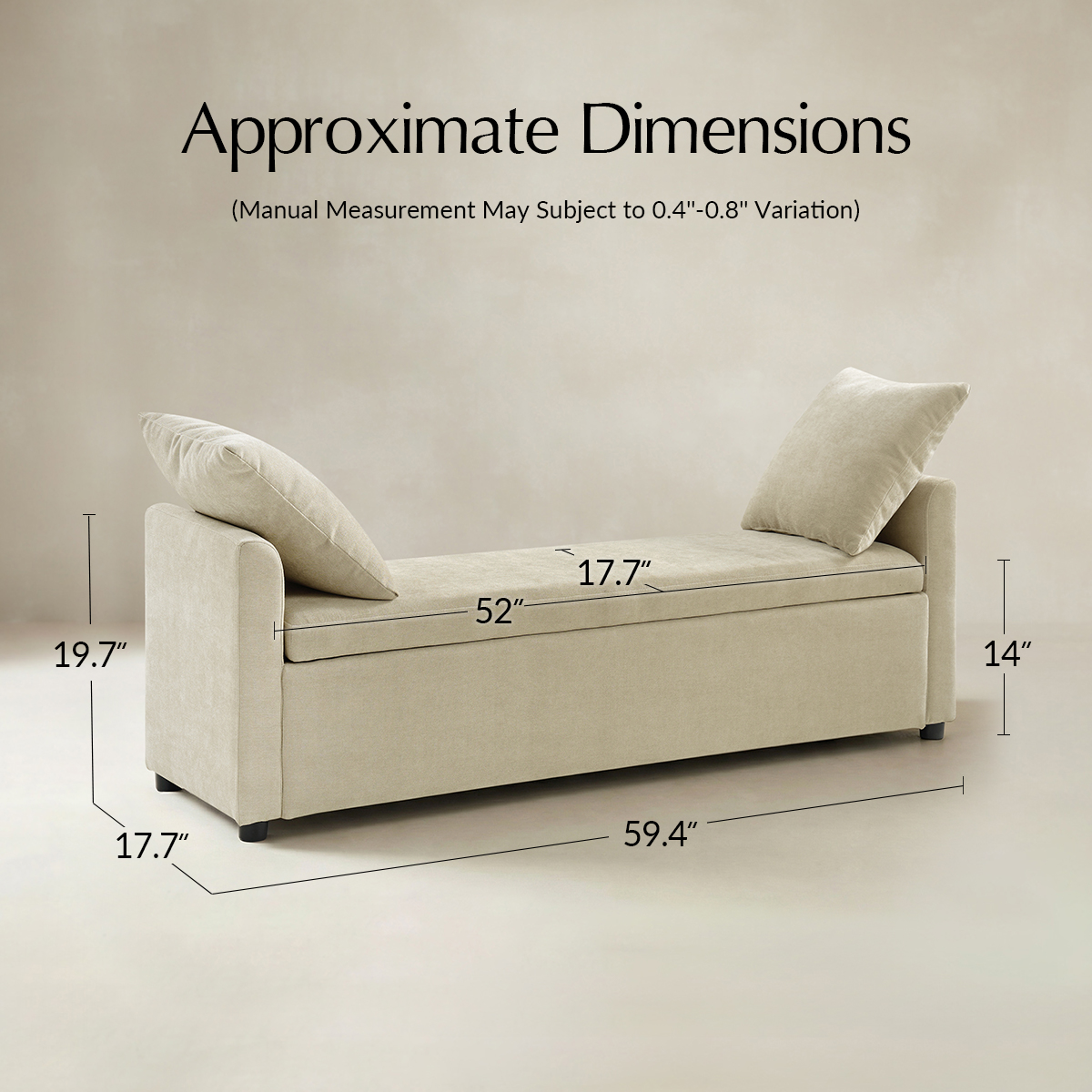 Benito 59.4" Wide End of Bed Storage Couch Bench with Two Throw Pillows