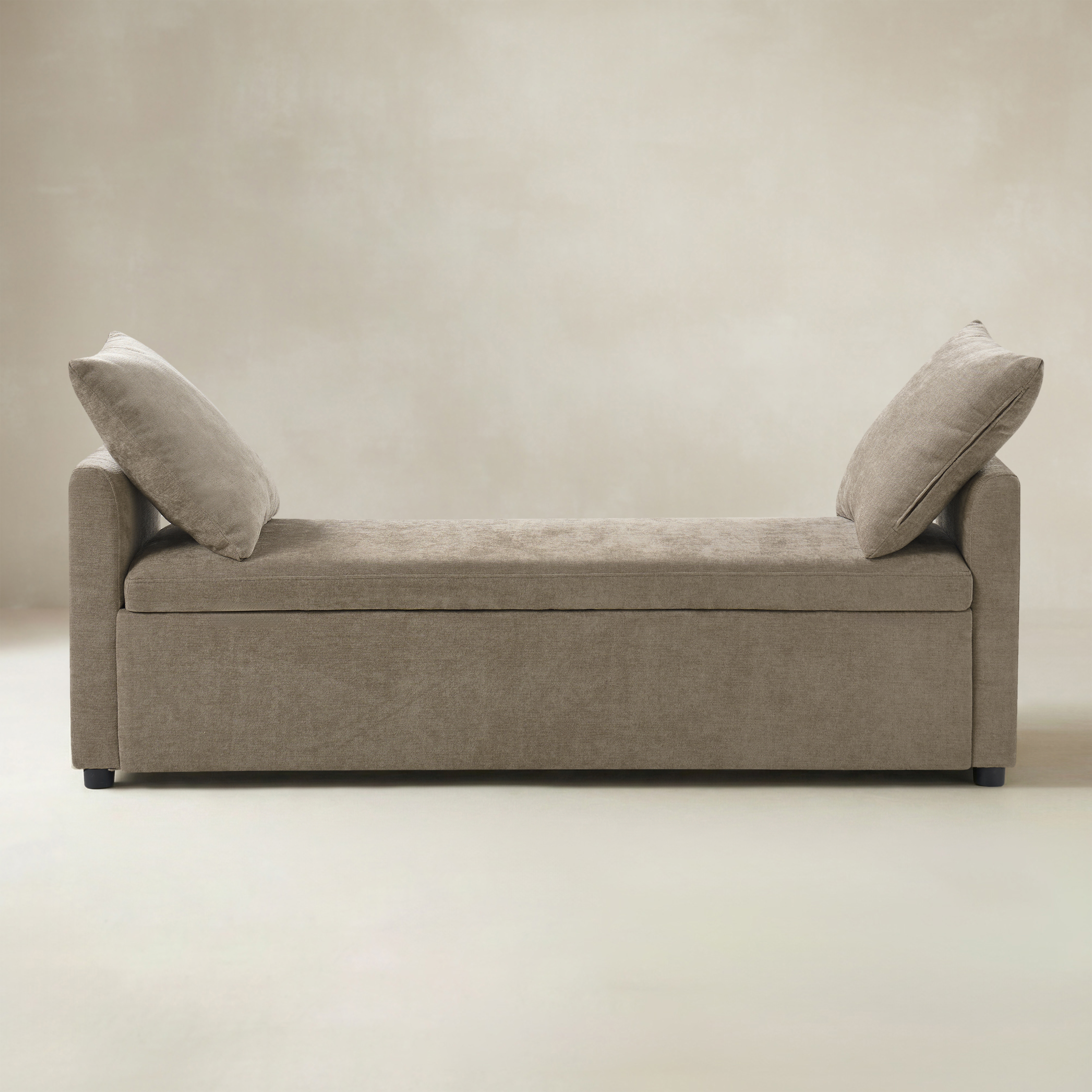Benito 59.4" Wide End of Bed Storage Couch Bench with Two Throw Pillows