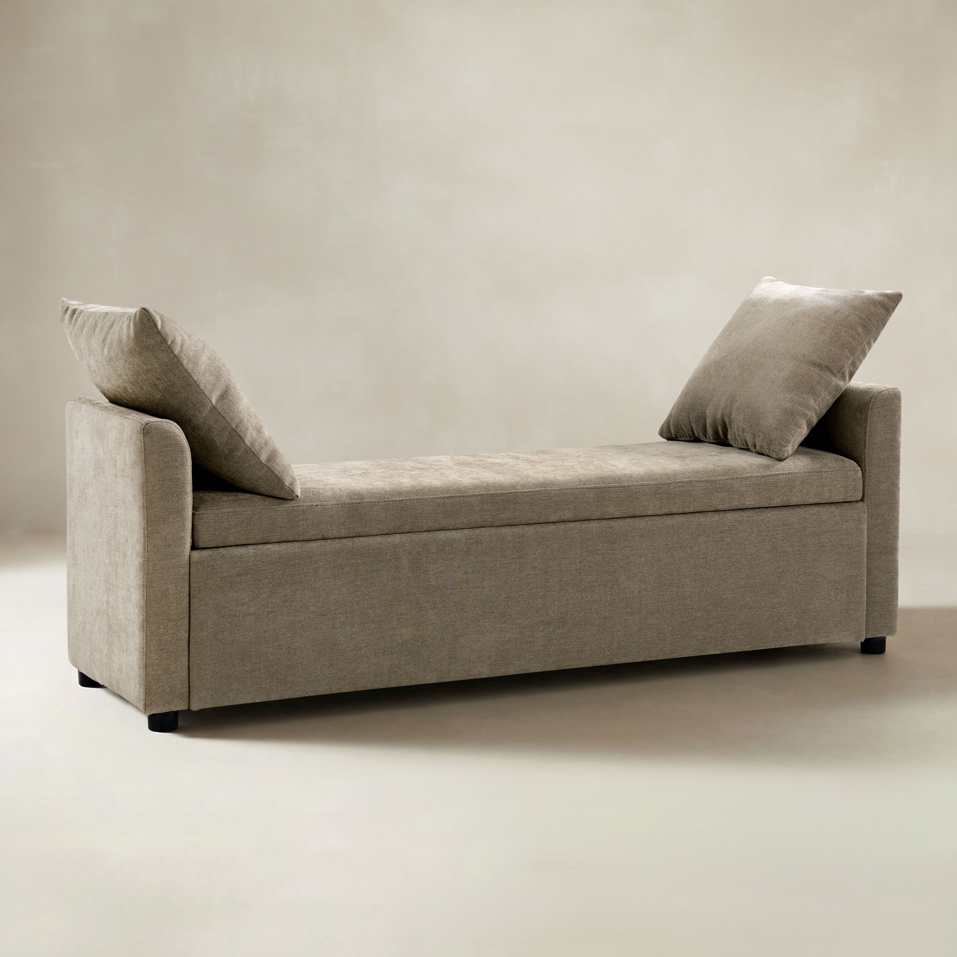 Benito 59.4" Wide End of Bed Storage Couch Bench with Two Throw Pillows