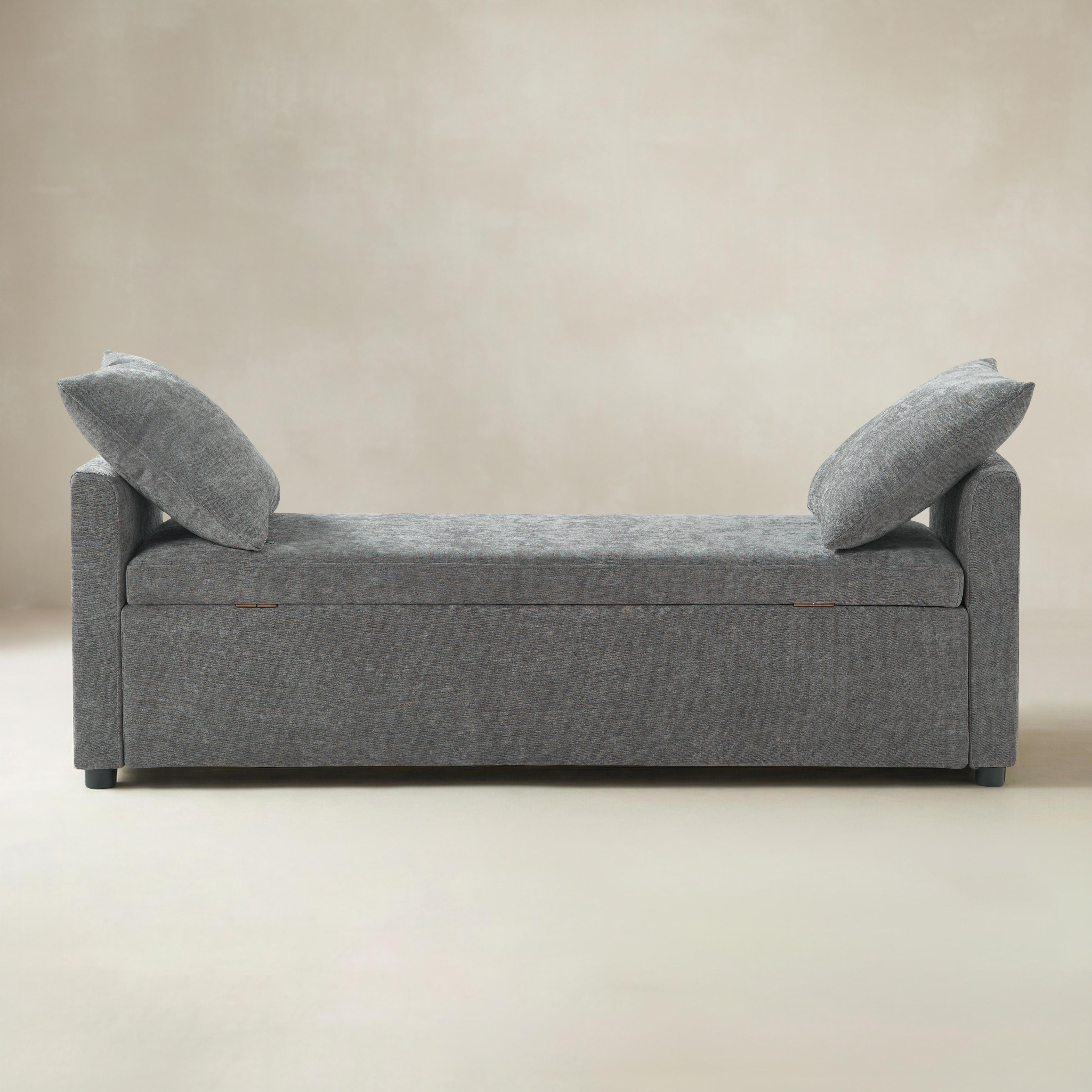 Benito 59.4" Wide End of Bed Storage Couch Bench with Two Throw Pillows