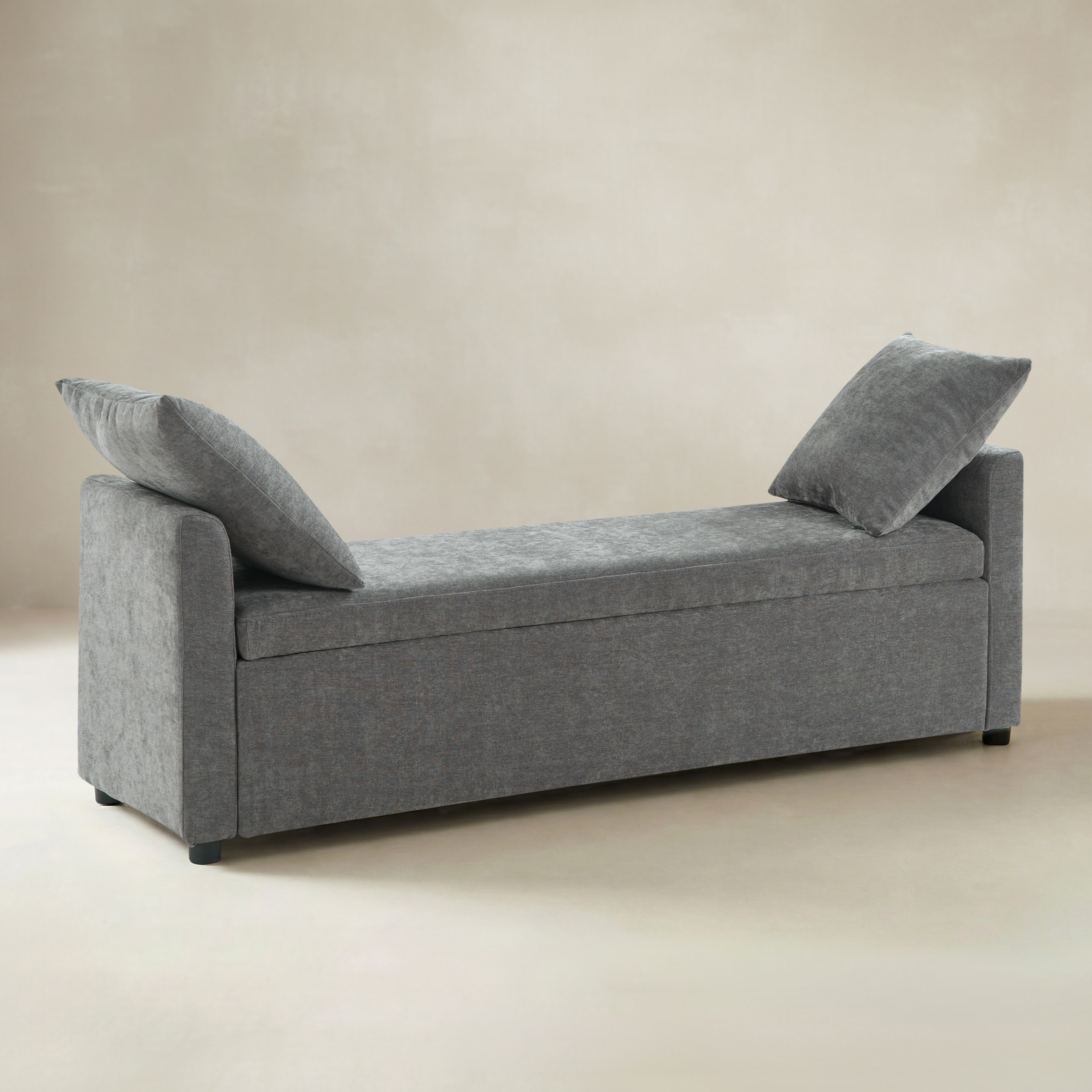 Benito 59.4" Wide End of Bed Storage Couch Bench with Two Throw Pillows