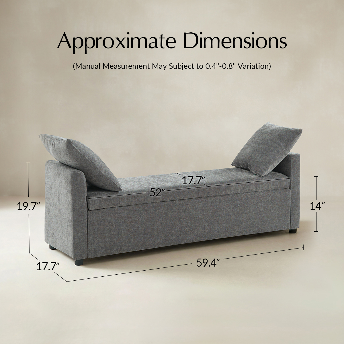 Benito 59.4" Wide End of Bed Storage Couch Bench with Two Throw Pillows