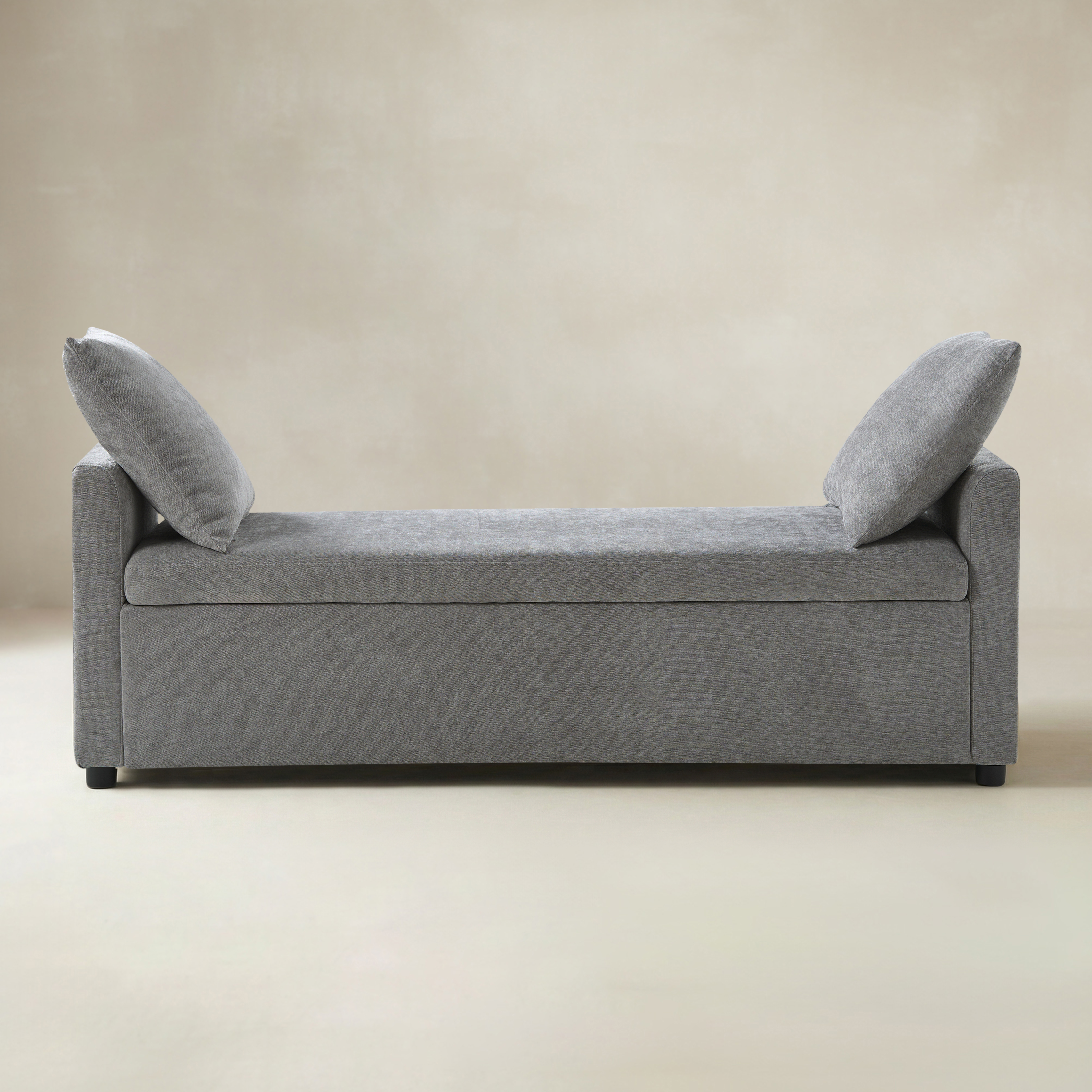 Benito 59.4" Wide End of Bed Storage Couch Bench with Two Throw Pillows
