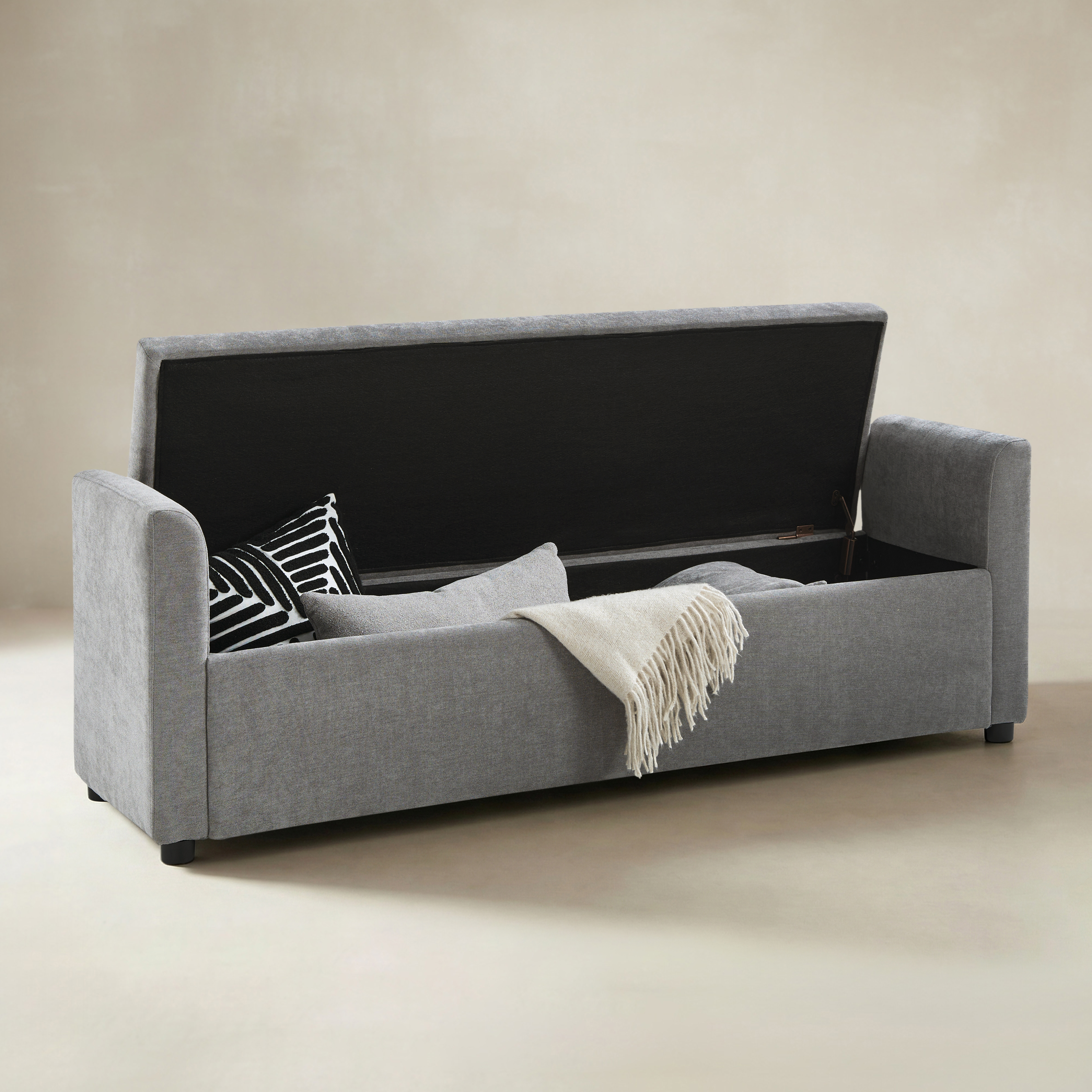 Benito 59.4" Wide End of Bed Storage Couch Bench with Two Throw Pillows